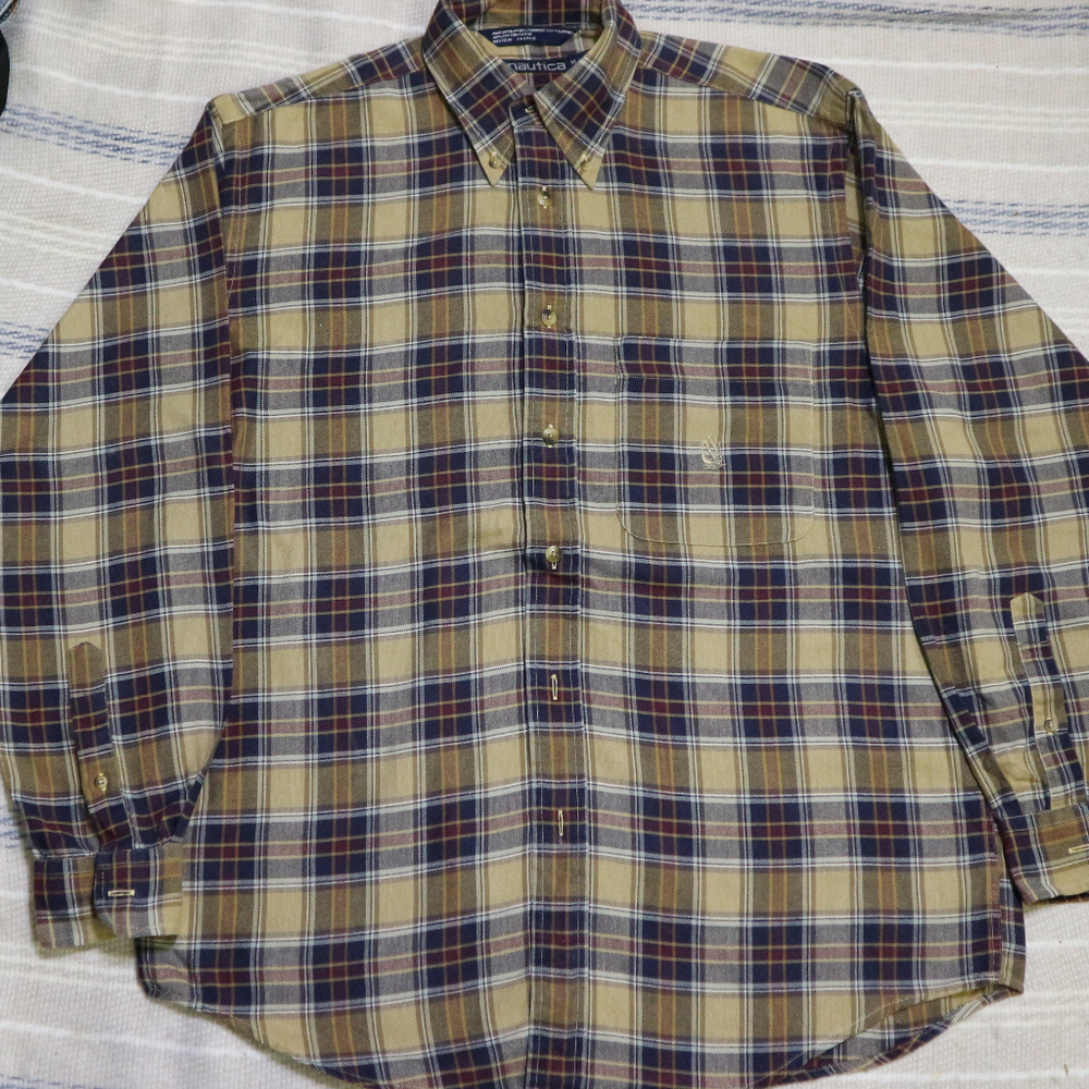 VTG NAUTICA Plaid Long Sleeve Button Shirt Sz Med Men - Picture 2 of 8